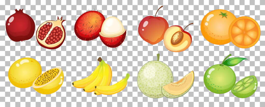 卡通一套不同的水果隔离桃子酸橙食品