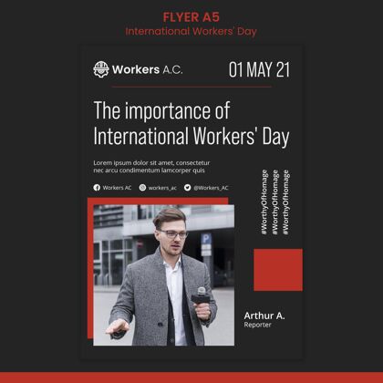 日国际工人节庆祝活动垂直传单庆祝国际工人