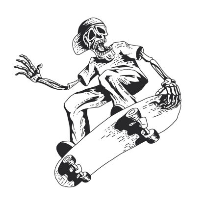 乐趣骷髅在玩滑板插图平衡游戏