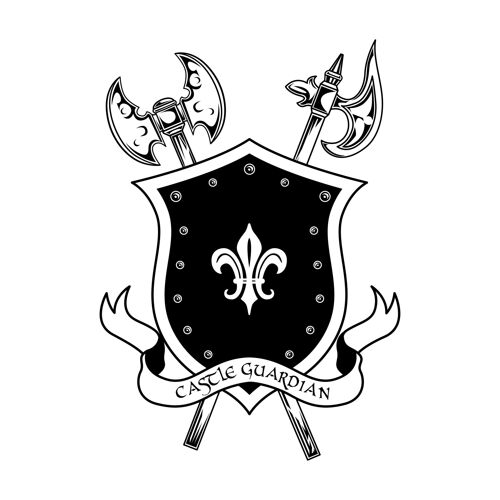 徽章中世纪勇士武器矢量插图十字轴 盾牌和城堡守护者文本守卫和保护概念的徽章或徽章模板战士战斗保护