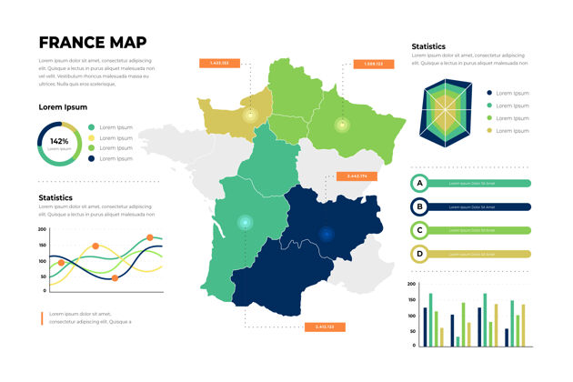 信息图平面设计法国地图信息图模板设计地图