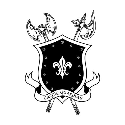 徽章中世纪勇士武器矢量插图十字轴 盾牌和城堡守护者文本守卫和保护概念的徽章或徽章模板战士战斗保护