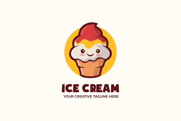 勺子小可爱的冰淇淋吉祥物字符标志模板奶油香草冷