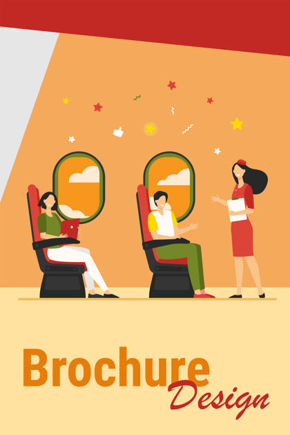 航空公司快乐的旅客坐在窗口和飞机平面矢量插图卡通空姐指导旅客在飞机上旅程 旅行和旅游概念窗户航线内部
