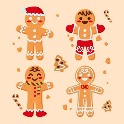 快乐平面设计姜饼人饼干收集男人传统平面设计