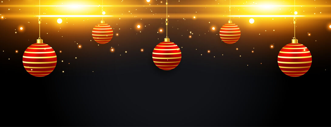 季节圣诞快乐彩旗上闪耀着红色金球节日新庆祝