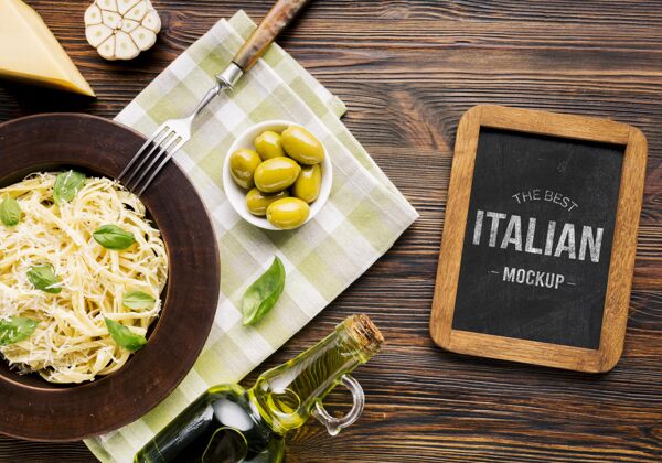 食品意大利食品模拟意大利面和橄榄文化饮食美味