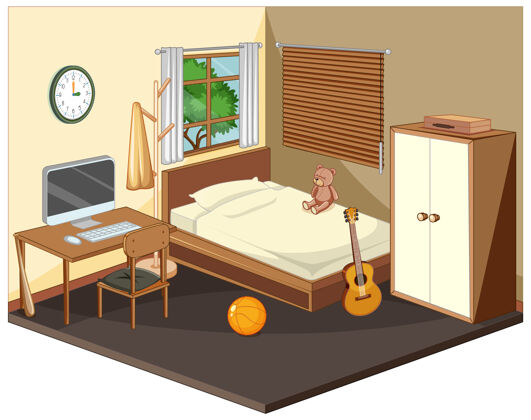 住宅卧室内有米色主题家具卧室里面房间