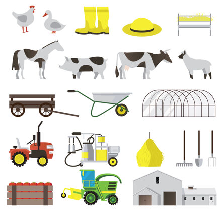 农场农场平面图标集牲畜和农具隔离村庄捆绑牲畜