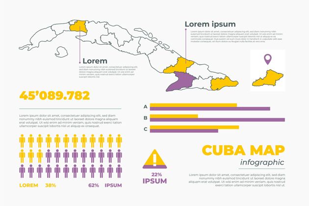 模板线性古巴地图信息图演示国家地图